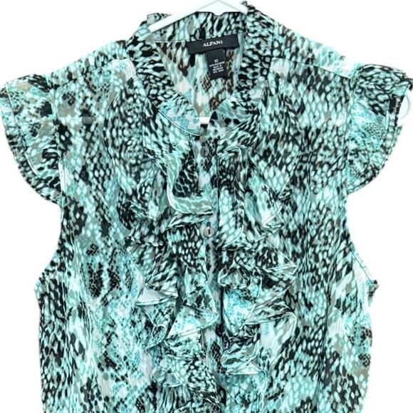 Alfani Sleeveless Ruffle Blouse, Button Up Top Snakeskin Animal Print Womens 10 - Picture 3 of 8